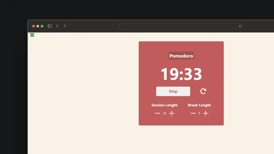 Project screenshot of Pomodoro Clock - A productive clock for Pomodoro technique